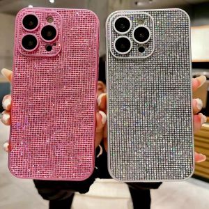 Luxury Glitter mousserande diamantfodral för iPhone 11 12 13 14 15 Pro max plus stötsäker lins kameraskydd bling rhinestone stötfångare omslag