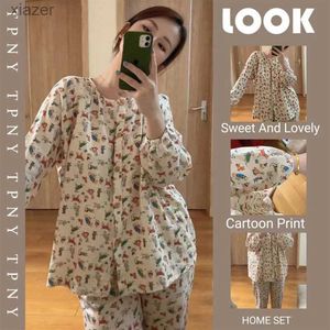 Women's Sleepwear New womens pajamas two-piece womens spring and autumn summer clouds Mian Academy style loose sweet cute braces WX