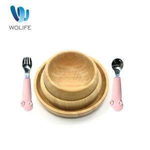 Cups Dishes Utensils Childrens natural bamboo tray cute bamboo tray childrens feeding tray feeding wooden bowl and spoon setL2405