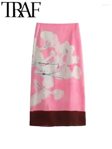 Skirts 2024 Woman Fashion Linen Blend Straight Tube Skirt Casual Slim High Waisted Printed Patchwork Midi Bottom Spring Y2K
