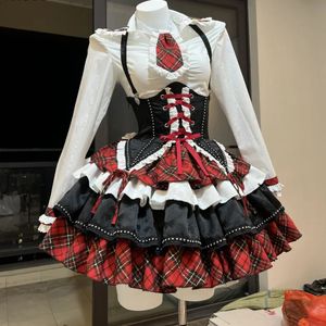 Plaid Patchwork Design Y2K LOLITA Dress Sets Sets Halloween Uniform Kawaii Mini saia