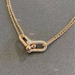 T Home Letter 2 Section Double Ring U-Byte Necklace Double Horseshoe Buckle Design Women's Fashion Collarbone Chain Anniversary Pr 519906