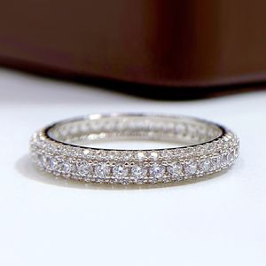 Eternity Micro Pave Moissanite Diamond Ring 100% Оригинальные 925 стерлинговых серебряных обручальных колец для женщин. Мужчины обещают ювелирные изделия 275n