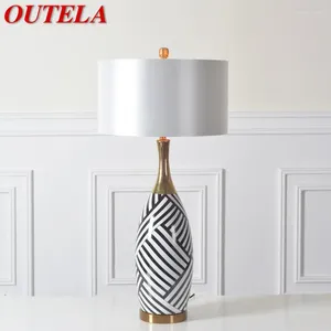 Bordslampor Outela Creative Ceramics Light Modern Stripe Design American Bedside Lamp LED For Home Living Room Sovrum