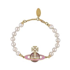 Designer Westwoodamel Full Diamond Saturn Pearl Bracelet Womens Classic Pink