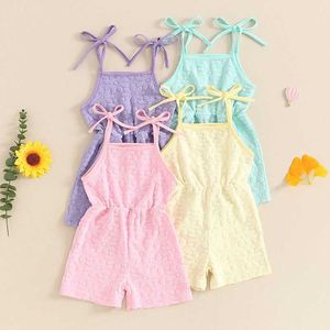 Rompers Baby Girls Solid Color Jumpsuits Tie-up Suspender Pants Overalls Infant Newborn Summer Clothes 0-24M H240507
