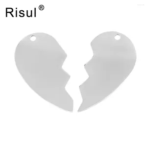 Pendant Necklaces Risul Half Tear Hearts Lover's Split Heart For Print Engrave Mirror Polish Stainless Steel Wholesale Charms 10pcs