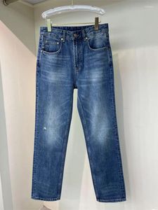 Calça feminina Mulheres Boletas Boletas Hole Casual Jeans High Cantura Moda Zíper Ladies Algodão Longo Para o verão 2024
