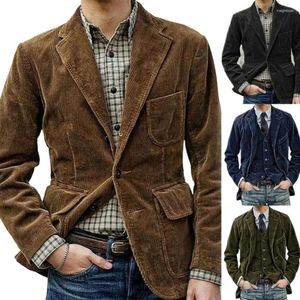 Men's Jackets 2024 Autumn Winter Coat Corduroy Casual Suits With Shoulder Pads Fashion Lapel Long-Sleeved For Men