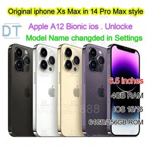 Apple Original Refurbied Unlocked XS Max in iPhone 14 Pro Max Style携帯電話6.5インチOLEDディスプレイ4G LTE 4GB RAM 64G/256G A12 iOS12 MobilePhone.A+優れた状態