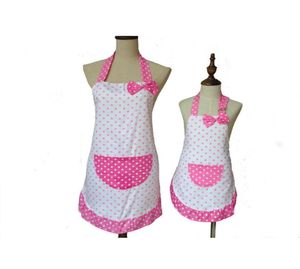 Lovely Cute Bowknot Mother and Daughter Apron Cotton Polka Dot Ruffled Kitchen Apron Avental de Cozinha Divertido 2010079330007