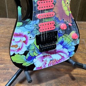 Guitar Coral flower top 7V electric guitar 21 to 24 frets deeply scalloped neck with pink pickups custom 7Vguitar handmade guitarra