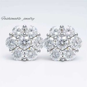 Pushi Cluster Blumendesign Unisex Moissanit Ohrringe Männer HipHop 925 Sterling Silber Moissanit Ohrringe Frauen