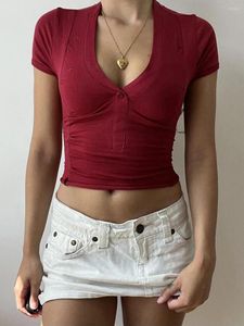 Koszulki kobiet T-shirt krótkoczestronne T-shirt Casual Slim Slim V-Dreck Solid Kolor Top