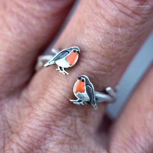 Clusterringe Vintage kreative niedliche orange Vogel Zweig verstellbare Ring Männer Personalisierte antike Silberfarbe Party Schmuckzubehör