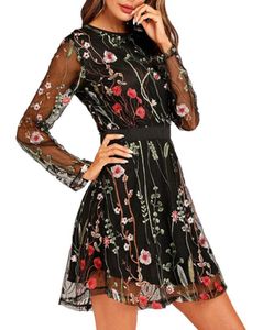 Women039s Floral Embroidered Mesh Short Homecoming Dresses Sheer Long Sleeves Cocktail Party Dress Cheap Mini Little 8th Gradua5742772