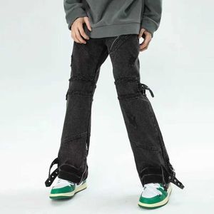 Ans 2023 Dark Streetwear Zmyte czarne workowate dżinsy Y2K Spodnie Mężczyźni Ubranie proste punkowe kobiety dżinsowe spodnie Pantalon Homme J240507