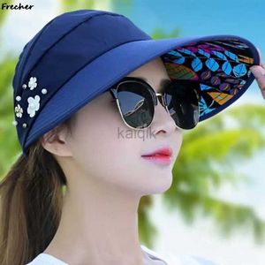 Czapki kulkowe letnie czapki dla kobiet składane słoneczne kapelusz perłowy kwiat daszek Suncreen Floppy Cap Female Outdoor Casual Baseball Cap for Women D240507