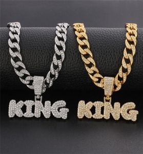 Hip Hop KING Letters Pendant Necklace with Miami Cuban Chain Iced Out Bling HipHop Necklaces Male Charm Jewelry Gift 22021736109061505856