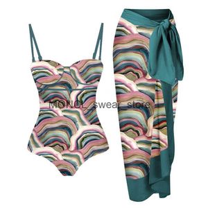 Women's Swimwear Female Retro Printed Fashion Panel One Piece Swimsuit Skirt Holiday Beach Dress Designer Bathing Suit Summer Surf Wear H240507