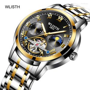 Wristwatches Fashion Hollow Business Tourbillon Automatyczne zegarek mechaniczny dla mężczyzn