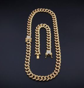 13mm Miami Cuban Link Chain Gold Silver Necklace Armband Set Iced Out Rhinestone Bling Hip Hop for Men Jewelry4805913