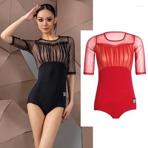 Scenkläder vuxna Rumba Samba Tango Ballroom Dance Topps Women Sexig Mesh Modern Dancing Top Performance Training Clothes SL10159