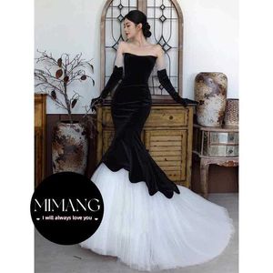 Black velvet strapless evening luxury 2024 new mermaid temperament high-end luxury Hi-Lo