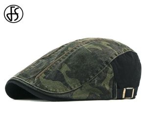 FS Camouflage Berets Hat For Men Women Herringbone Caps Washed Cotton Newsboy Cap Cabbie Ivy platt hatt Justerbar vår Summer8772372