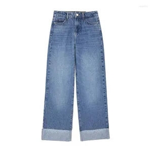 Jeans femininos 2024 Moda Spring Rolled-Hem perna reta para mulheres Summer Casual Ladies Denim calças