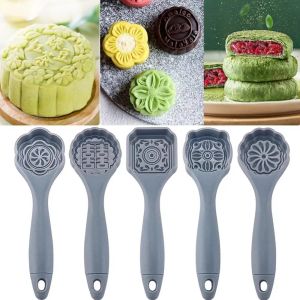 Stampi 5 pezzi in legno Mooncake Baking Cookie stampo Cutter 3D Flower Flowant Mooncake Tools Autumn Festival Autum