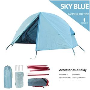 Tält och skyddsrum Cam Folding Tält Portable Outdoor Off the Ground Single Person Vattentät UV -resistent Används med sängen för vandring Dro DH0DO