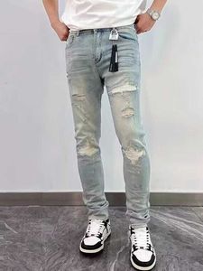 Jeans masculinos Mens Cardigan Jeans Casual Jeans High Street Ultra-Fit Fit Fit Blue Hip-Hop Jeans Rua Men Trousersl2405