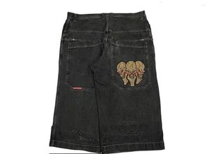 Streetwear jnco shorts y2k byxor retro hip hop skalle broderi denim gym baggy jeans shorts hög midja mens basket kort 240506