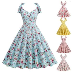 Casual Dresses Border European And American Floral Style Bow Dress Sundress 8239 Satin Mini