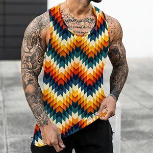 Fashion Stripe Print Vest Unisex Fitness Mens Tank Top Sleeveless Funny Undershirt Black and White Dialy Male Clothes Tops 240507