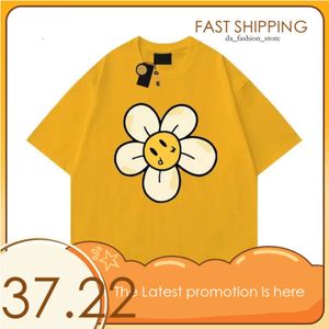 Draw -dyk skjorta Bay Shirt Men's Designer Face Summer Draw Haikyuu Women's Tee Loose Tops Round Neck Drew Hoodie Floral Hat Liten Yellow Face 574