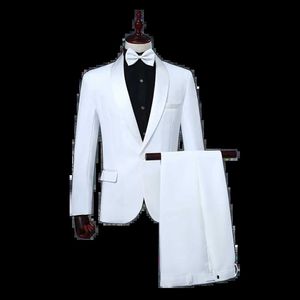 Herrdräkter Blazers Classic Two-Piece Mens White Jacket and Pants Basic Slim Fit Suit Wedding Ball Event Is Here Q240507