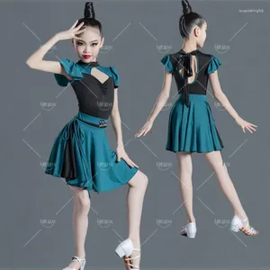 Scen Wear Latin Dance Costumes for Children and Girls Split Body Set Summer Performance Children's kjolar