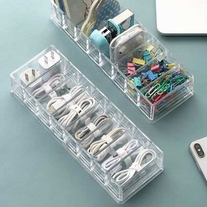 Storage Boxes Bins 1 transparent plastic 7-grid desktop data cable storage box mobile phone charger charging terminal split grid Q240506