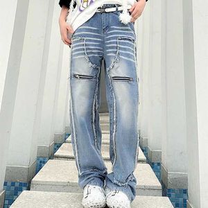 s 2023 Cyber Y2K Fashion Washed Blue Baggy Stacked Jeans Pants For Men Clothing Straight Women Wide Leg Denim Trousers Ropa Hombre J240507