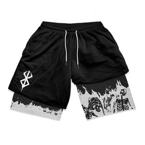 Y2K Anime Shorts Manga Skull Print 2 in 1 Gym for Men Fitness Mesh Quick Dry Performance Short Pants Workout Summer 240422