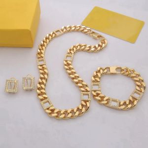Hiphop Punk Design Thick Chain Choker Necklace Bracelet Braceter earrings Lady women brass diamond engraved fination hollow out plated Gold Men Jewelryセット