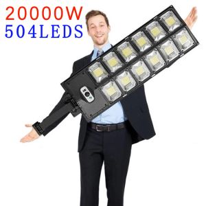 強力な10000ワットソーラーLEDライトアウトドアスーパーブライト504 LEDガーデンランプモーションセンサーリモートコントロールストリートライト