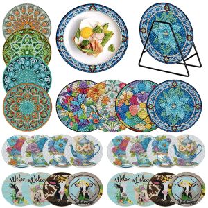 Ponto 4pcs utensílios de mesa de tabela Arte de chá de buquê Placemats pintados de leite de madeira Dura Datura para jantar de pátio de pátio decoração de cozinha