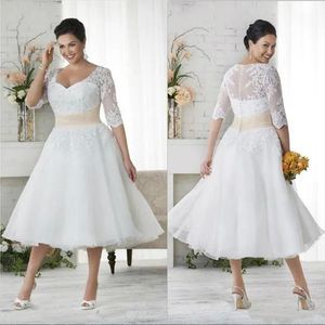 Appliques in pizzo vintage Plus size abiti da sposa bohémien con mezze maniche a mezza da maniche a maniche da tè una lunghezza da sposa in linea