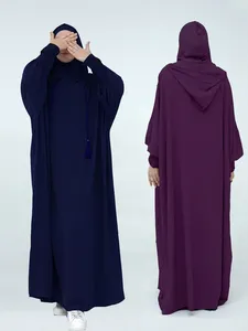 Ethnische Kleidung Dubai Leinen Khimar Batwing Hoodie Abaya Islam Gebet Kleidung Afrikanische Kleider für Frauen Bescheidener muslimischer Kaftan Kleidrobe