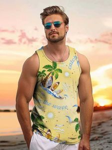 Herrtankstoppar hawaiian stil herr tank top för sommar reser lös och bekväm övre havssemester casual mens tank top strand surfbräda tryck y240507