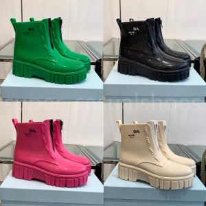 Stivali da donna stivali pioggia designer triangolo logo stivali caviglie eva piattaforma in gomma rainboot bruno verde brillante rosa lussuoso scarpe di lusso di lusso