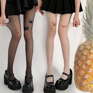 Women Socks Y2k Lolita Sexy Butterfly Stockings Thigh High Tights Pantyhose Ultra-thin Leggings Summer Transparent Lingerie Long